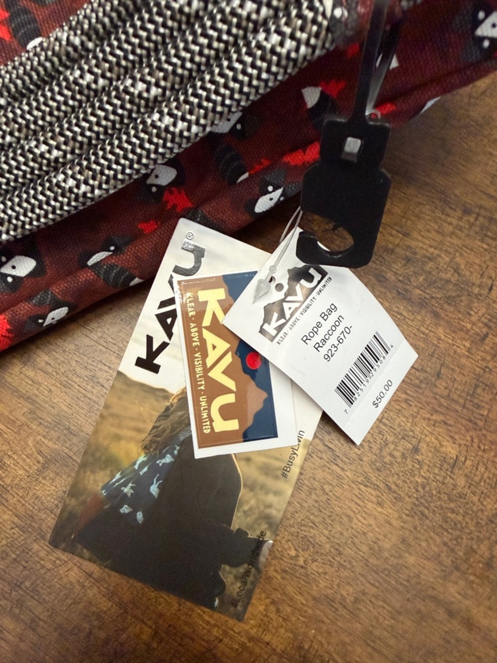 Kavu Red Patterned Sling Pack with Brown Strap - Picture 5 of 5